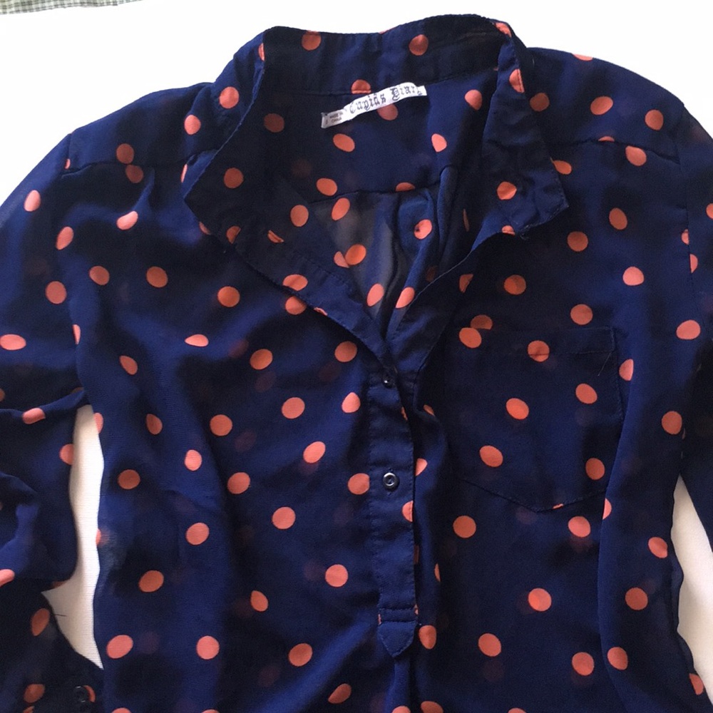 Office Navy Blue with Coral Polka Dots Shirt